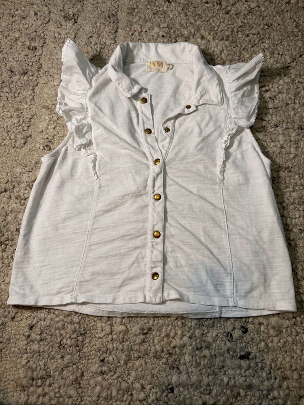 Ruffle Sleeve White Button-Front Top